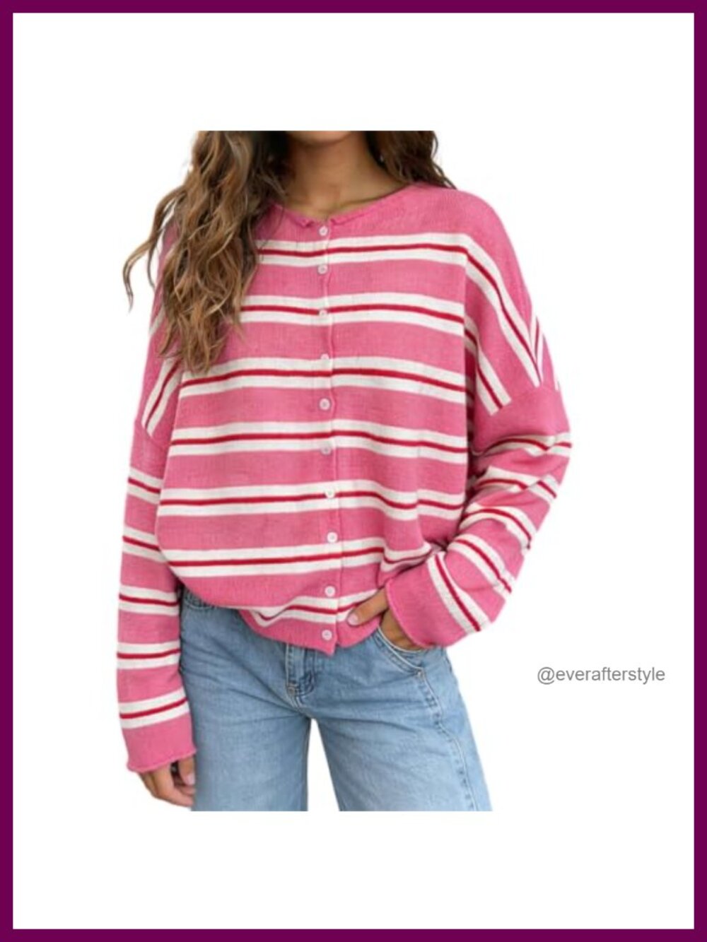 Womens Lightweight Knit Striped Cardigan Sweater Long Sleeve Button Front